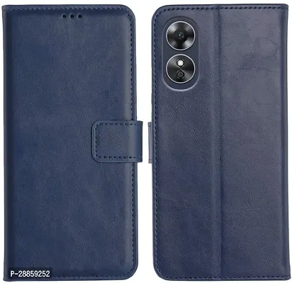 Classy Dual Protection Artificial Leather And Rubber Flip Cover For Oppo A18 - Navy Blue-thumb0