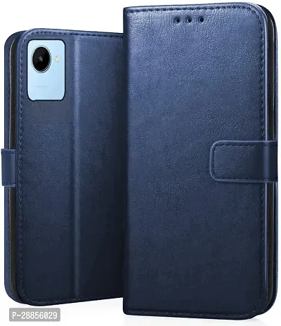 COVERBLACK Grip Case Artificial Leather::Rubber Flip Cover for Realme C30 - Blue