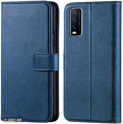 COVERBLACK Magnetic Case Artificial Leather::Rubber Flip Cover for Vivo Y12s - Navy Blue-thumb0