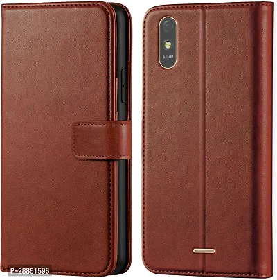 COVERBLACK Dual Protection Artificial Leather Back Cover for Lava Z61 Pro - Brown-thumb0
