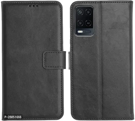 COVERBLACK Shock Proof Artificial Leather::Rubber Flip Cover for OPPO CPH2325 / OPPO A55 5G - Black