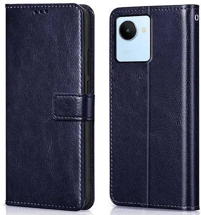 Cloudza Realme C30 Flip Back Cover | PU Leather Flip Cover Wallet Case with TPU Silicone Case Back Cover for Realme C30 Blue