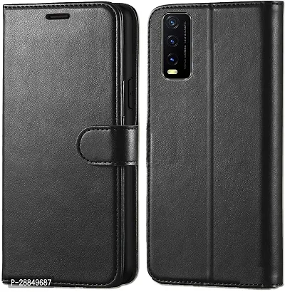 COVERBLACK Magnetic Case Artificial Leather::Rubber Flip Cover for Vivo Y20A - Venom Black-thumb0