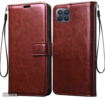 Stylish Brown Artificial Leather Flip Cover POCO C3 - MZB07RKIN