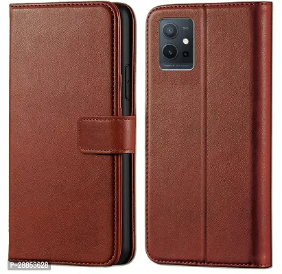 Classy Dual Protection Artificial Leather Back Cover For Vivo Y75 5G - Brown-thumb0