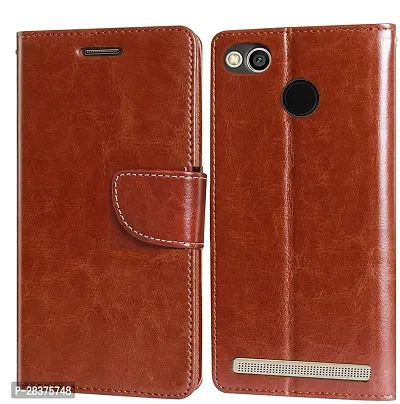 Stylish Brown Artificial Leather Flip Cover Mi Redmi 3S-thumb0