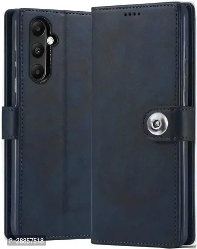 COVERBLACK Matte Finish Artificial Leather::Silicon Flip Cover for SAMSUNG A05s - SM-A057F - Navy Blue-thumb0