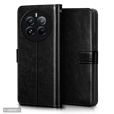 COVERBLACK Leather Finish imported TPU Wallet Stand Magnetic Closure Flip Cover for Realme P1 Pro 5G - Starry Black-thumb0