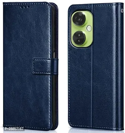 Classy Magnetic Case Artificial Leather And Silicon Flip Cover For Oneplus Cph2467 / Nord Ce3 Lite - Aegean Blue