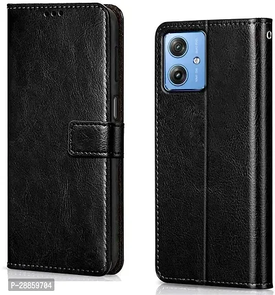 COVERBLACK Flexible Artificial Leather::Rubber Flip Cover for MOTOROLA G54 5G - Venom Black