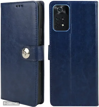 Classy Hybrid Tpu Artificial Leather And Rubber Flip Cover For Poco X4 Pro 5G - Blue-thumb0