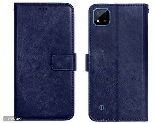 Classy Magnetic Case Artificial Leather And Rubber Flip Cover For Realme C20 - Blue