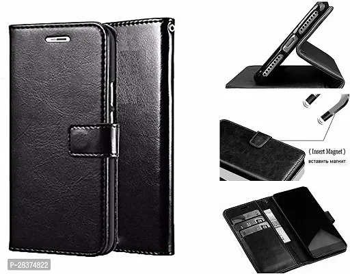 Stylish Black Artificial Leather Flip Cover Mi Redmi Note 7S - MZB7745IN