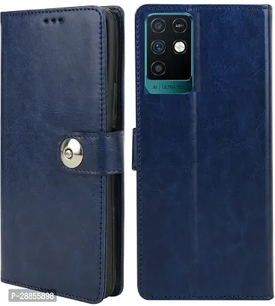 Classy Shock Proof Artificial Leather Flip Cover For Infinix X693 / Note 10 - Blue-thumb0