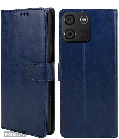 COVERBLACK Magnetic Case Artificial Leather::Silicon Flip Cover for itel A663L / Aura 05i - Navy Blue