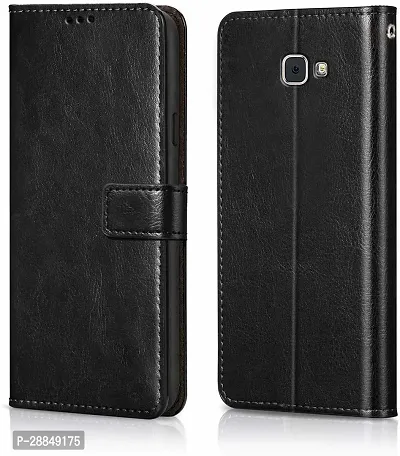 COVERBLACK Dual Protection Artificial Leather::Rubber Flip Cover for Samsung Galaxy J5 Prime - Venom Black-thumb0