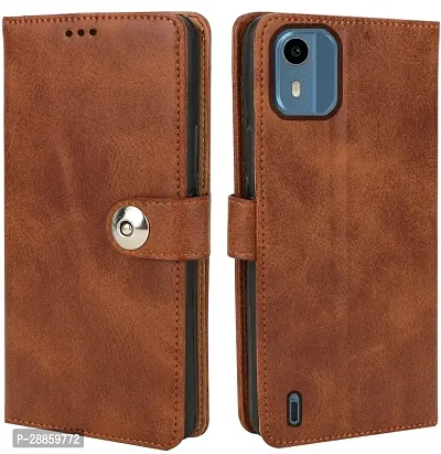 COVERBLACK Magnetic Case Artificial Leather::Silicon Flip Cover for Nokia TA-1562 / Nokia C12Pro - Vintage Brown-thumb0