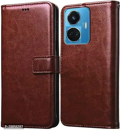 COVERBLACK Dual Protection Artificial Leather::Silicon Flip Cover for Realme RMX3686 / 10Pro PLUS 5G - Vintage Brown-thumb0