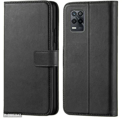 Classy Dual Protection Artificial Leather Flip Cover For Realme 9 5G - Black