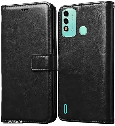 Classy Magnetic Case Artificial Leather And Rubber Flip Cover For Itel Vision2S - Venom Black