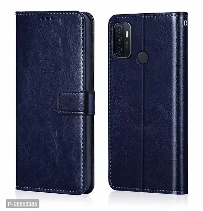 Classy Cases With Holder Artificial Leather And Rubber Flip Cover For Oppo A33 / Cph2137 - Vintage Case Blue-thumb0