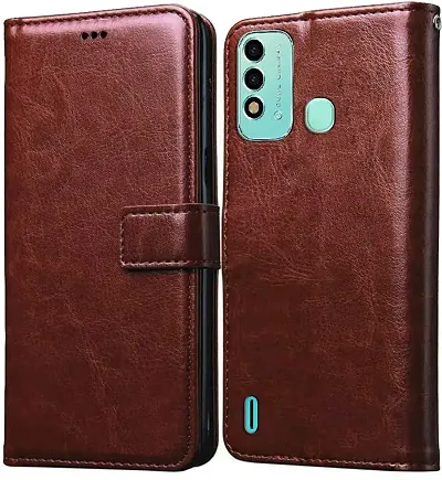 Cloudza Itel Vision 2s Flip Back Cover | PU Leather Flip Cover Wallet Case with TPU Silicone Case Back Cover for Itel Vision 2s Brown