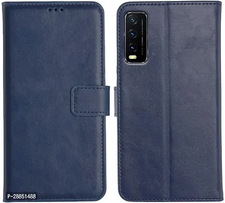 COVERBLACK Magnetic Case Artificial Leather::Rubber Flip Cover for Vivo V2027 / Vivo Y20i - Attractive Blue-thumb0