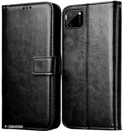 COVERBLACK Dual Protection Artificial Leather::Plastic Flip Cover for Realme C11 - Venom Black