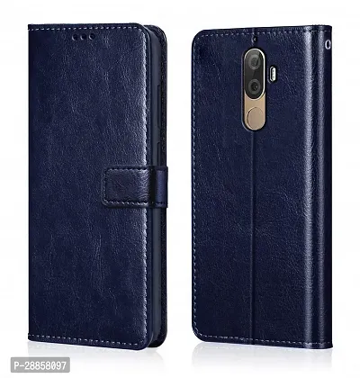 COVERBLACK Magnetic Case Artificial Leather::Rubber Flip Cover for Lenovo K8 Plus - Navy Blue-thumb0