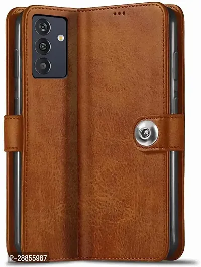 Classy Magnetic Case Artificial Leather And Silicon Flip Cover For Samsung Galaxy M13 4G - Executive Brown-thumb0