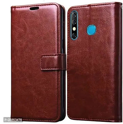 Classy Grip Case Artificial Leather And Rubber Flip Cover For Infinix Hot 8 - Executive Brown