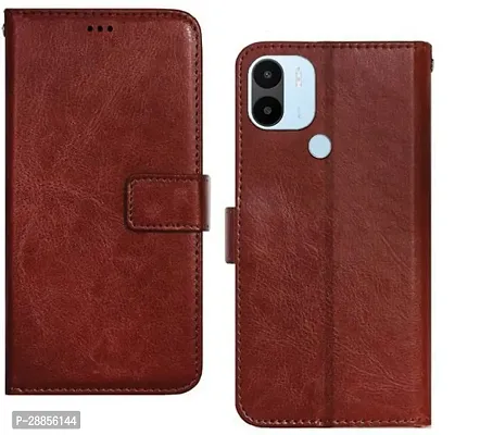 COVERBLACK Magnetic Case Artificial Leather::Rubber Flip Cover for REDMI A1+ - Executive Brown