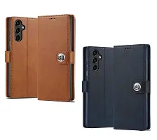 COVERBLACK Samsung Galaxy F34 5G Combo 2 Flip Cover | Wallet Button Magnetic Leather Case for Samsung Galaxy F34 5G - Blue / Brown-thumb1