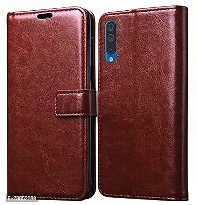 Classy Shock Proof Leather Flip Cover For Samsung A50 /A50S/ A30S - Brown-thumb0