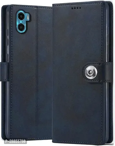 COVERBLACK Magnetic Case Artificial Leather::Rubber Flip Cover for MOTOROLA E32 - Blue-thumb0