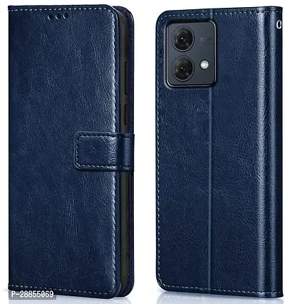 COVERBLACK Matte Finish Artificial Leather::Silicon Flip Cover for Motorola Moto G84 5G - Blue-thumb0