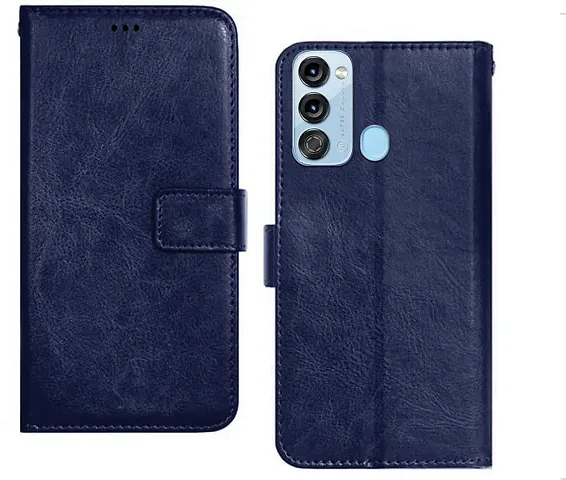 Cloudza Itel Vision 3 Flip Back Cover | PU Leather Flip Cover Wallet Case with TPU Silicone Case Back Cover for Itel Vision 3 Blue