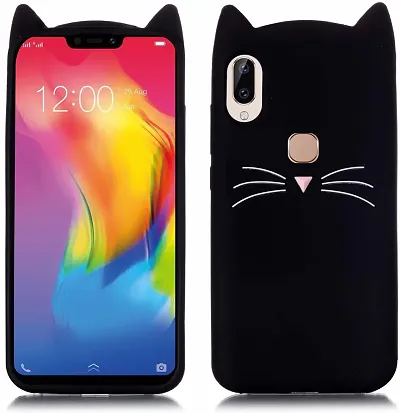 BUSTYLE Cat Kitty Back Cover Compatible with Vivo V9 - Black