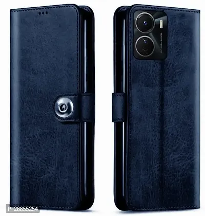 COVERBLACK Magnetic Case Artificial Leather::Silicon Flip Cover for Vivo Y16 - Blue-thumb0