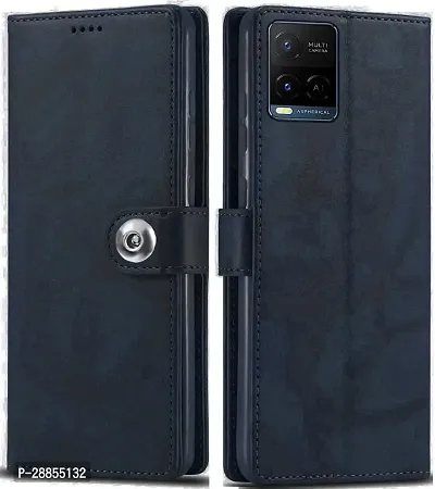 COVERBLACK Hybrid TPU Artificial Leather Flip Cover for Vivo  Y21 - Navy Blue-thumb0