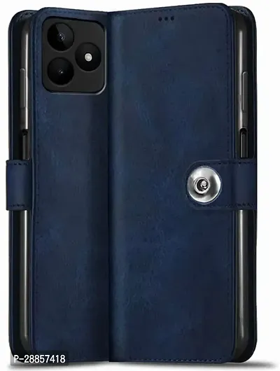 Classy Matte Finish Artificial Leather And Silicon Flip Cover For Realme Rmx3762 / Realme_C53 - Navy Blue-thumb0