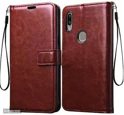 Classy Shock Proof Artificial Leather Flip Cover For Vivo Y11 / Vivo 1906 - Brown-thumb0