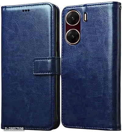 COVERBLACK Grip Case Artificial Leather::Silicon Flip Cover for Vivo V2303 / Vivo_V29e 5G - Cobalt Blue-thumb0