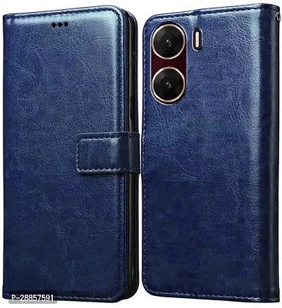 Classy Grip Case Artificial Leather And Silicon Flip Cover For Vivo V2303 / Vivo_V29E 5G - Cobalt Blue-thumb0