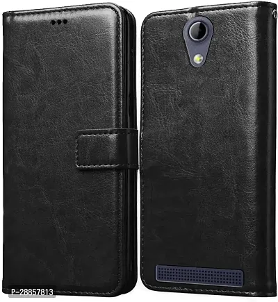 COVERBLACK Magnetic Case Artificial Leather::Rubber Flip Cover for Micromax Bharat 2 Plus - Venom Black-thumb0