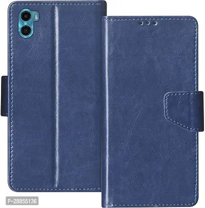 COVERBLACK Magnetic Case Artificial Leather::Rubber Flip Cover for MOTOROLA E32 - Navy Blue-thumb0