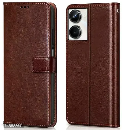 Classy Matte Finish Artificial Leather And Silicon Flip Cover For Realme Rmx3630 / Realme_10 - Vintage Brown-thumb0