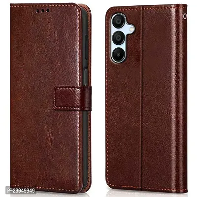 COVERBLACK Leather Finish imported TPU Wallet Stand Magnetic Closure Flip Cover for SAMSUNG Galaxy A55 5G - Tan Brown-thumb0