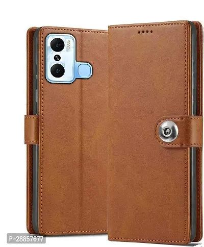 COVERBLACK Dual Protection Artificial Leather::Silicon Flip Cover for Infinix X6825 / HOT 20Play - Vintage Brown-thumb0