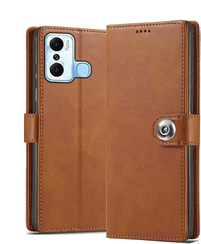 COVERBLACK Dual Protection Artificial Leather::Silicon Flip Cover for Infinix X6825 / HOT 20Play - Vintage Brown